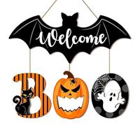 Classic Spooky Door Sign: Incorporating classic Halloween elements, this Halloween welcome door sign presents an eye-catching design with ghosts, bats, and spider webs that draws attention. It deliver