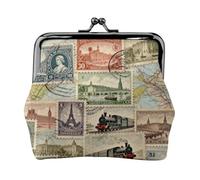 Classic Stamps - Monedero de cuero con cierre de beso, pequeña cartera para mujer