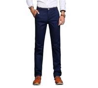 Classic Style Men Thin Casual Pants Business Cotton Solid Color Office Trousers Para Hombre(Blue,Size 33)