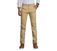Classic Style Men Thin Casual Pants Business Cotton Solid Color Office Trousers Para Hombre(Khaki,Size 29)