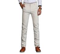 Classic Style Men Thin Casual Pants Business Cotton Solid Color Office Trousers Para Hombre(White,Size 36)