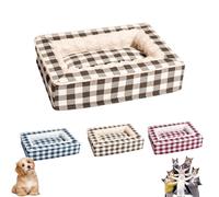 Classic Tartan Pet Bed-Square Dog Beds, Tartan Cozy Dog Anti-Anxiety Calming Bed, Festive Classic Bed Square, Removable Washable Soft Fluffy Dog Sleeping Mat for Large Medium Small Pet (M,Brown)
