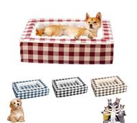 Classic Tartan Pet Bed-Square Dog Beds, Tartan Cozy Dog Anti-Anxiety Calming Bed, Festive Classic Bed Square, Removable Washable Soft Fluffy Dog Sleeping Mat for Large Medium Small Pet (M,Red)