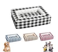 Classic Tartan Pet Bed-Square Dog Beds, Tartan Cozy Dog Anti-Anxiety Calming Bed, Festive Classic Bed Square, Removable Washable Soft Fluffy Dog Sleeping Mat for Large Medium Small Pet (L,Black)