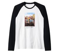 Classic Teddy Bear in London Cityscape Illustration Graphic Camiseta Manga Raglan