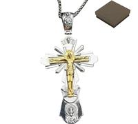 Classic Vintage Crucifix Pendant,Antique Brass Gold Plated Jesus Crucifix Pendant Necklace with 27 in Chain,Unisex Religious Christian Jewelry Gifts (Silver)