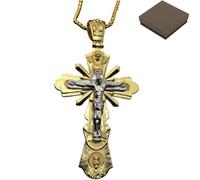 Classic Vintage Crucifix Pendant,Antique Brass Gold Plated Jesus Crucifix Pendant Necklace with 27 in Chain,Unisex Religious Christian Jewelry Gifts (Gold)