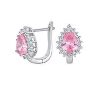 Classic Vintage Style Cocktail Wedding Party Pequeño 1.5 CTW Topacio Rosa Simulado AAA CZ Halo Pear Shaped Teardrop Stud Huggie Earrings Para Mujeres Latch Hinge Back Hinge Back .925 Sterling Silver