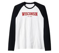 Classic Wisconsin Print Retro Varsity Vintage Wisconsin Camiseta Manga Raglan