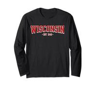 Classic Wisconsin Print Retro Varsity Vintage Wisconsin Manga Larga