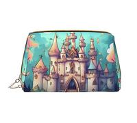 Classical Castle - Bolsa de maquillaje portátil grande de piel sintética, cierre de cremallera, bolsa de viaje, bolsa de almacenamiento de viaje, color blanco, talla única, White, Talla única