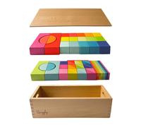 Classici di costruzioni arcobaleno in legno Quiggly Montessori | Giocattolo con gambo educativo da 68 pezzi per bambini | Include scatola di archivia