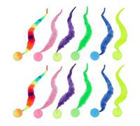 Classicseali Paquete de 12 juguetes coloridos para gatos con gusanos ondulados, bola inflable colorida para gatos, gusanos peludos con bola, juguetes interactivos para gatos, recuerdos de fiesta, 5
