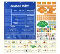 Classroom Calendar Pocket Chart, Preschool Learning Activities Schedule, Chart Must Haves for Letter Cards Word Time Kids Student Homeschool Supplies 31.5x26.77x0.08 Inches