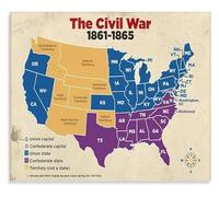 Classroom Learning Poster American Civil War Maps Educational History Resource Wall Decor(Framed,16x24inch(40x60cm))