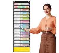 Classroom Schedule - 15+1 Daily Scheule Poket hart Kit wih Dry-erase Pens | Attractive Double-Sided Erasable Cards, Scheduling Pocket Chart with 2 Hangers for Classrom Office Home