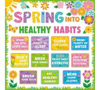 Classroom Spring Decorations Healthy Habits Bulletin Board Kit with Flowers Butterflies Plants for Elementary School Teachers(Unframed,12x18inch(30x45cm))