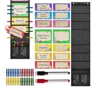 Classrooms Behavior Chart, 49PCS Educational Etiquette Clip Table for Classroom, Double-Sided Pocket Chart, Behavioral Classroom Charts for Students and Teachers, 42.9x9.76inches