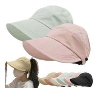 Classupery - Sombrero de sol con protección UV para exteriores, con parte superior hueca, plegable, para verano, UPF 50, visera de ala ancha, ajustable, Rosa, verde, Taille unique