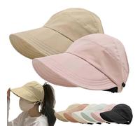 Classupery - Sombrero de sol con protección UV para exteriores, con parte superior hueca, plegable, para verano, UPF 50, visera de ala ancha, ajustable, Caqui, rosa, Taille unique