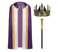 clasToonrain traje de rey adulto, traje de corona de rey y cetro para hombres traje de Halloween(violeta,51.18")