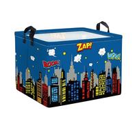 Clastyle 36L Grande Cajas de Almacenaje Azul Ciudad Skyline Héroe con Asa Cesta para Guardar Edificio Siluetas Ropa Juguetes Plegable Rectangular para Habitación Infantil Dormitorio