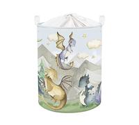Clastyle 45L Cesta Ropa Sucia Dinosaur Árbol Nube Gris para Chico Chica Cestos Almacenaje Juguetes Plegable Redonda para Habitación Niños, 36x45 cm