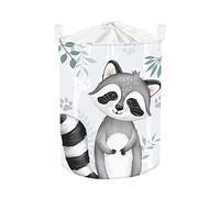 Clastyle 45L Cesta Ropa Sucia Lindo Sonría Mapache Árbol Hojas Cestos Almacenaje Gris Juguetes Plegable Redonda para Habitación Infantil, 36x45 cm