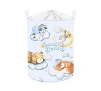 Clastyle 45L Grande Cesta Ropa Sucia Infantil Animales Durmientes con Tapa para Chico Chica Cestos Almacenaje Azul Plegable Ropa Juguetes con Asa para Habitación Infantil Dormitorio
