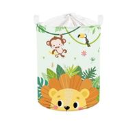 Clastyle 45L Grande Cesta Ropa Sucia Infantil Selva León Animal Verde con Tapa para Chico Chica Cestos Almacenaje Plegable Ropa Juguetes con Asa para Habitación Infantil Dormitorio