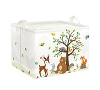 Clastyle Cajas de Almacenaje Cubo Animales Selva Ciervo Oso Zorro Cesta para Guardar Ropa Juguetes Blanco Rectangular para Habitación Infantil, 36L