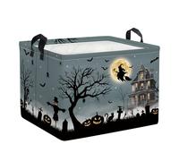 Clastyle Halloween Cesta Ropa Sucia Calabaza Gato Gris para Niños Chico Chica Cesto Almacenaje Juguetes Plegable para Habitación Infantil,Escoba,40*30*30 cm
