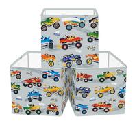 Clastyle Juego de 3 Caja Almacenaje Tela Coche Cestas Almacenaje Ropa Padres y Madres para Juguetes Cestas Organizadoras Plegable para Armarios, Monstruo, 30x30x30 cm