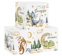 Clastyle Juego de 3 Caja Almacenaje Tela Dinosaurio Cestas Almacenaje Ropa Padres y Madres para Juguetes Cestas Organizadoras Plegable para Armarios, Dragón, 30x30x30 cm