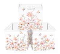 Clastyle Juego de 3 Caja Almacenaje Tela Flores Cestas Almacenaje Ropa Padres y Madres para Juguetes Cestas Organizadoras Plegable para Armarios, Acuarela, 30x30x30 cm