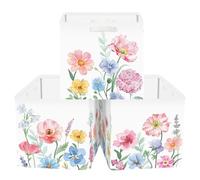 Clastyle Juego de 3 Caja Almacenaje Tela Flores Salvajes Cestas Almacenaje Ropa Padres y Madres para Juguetes Cestas Organizadoras Plegable para Armarios,Acuarela,30x30x30 cm