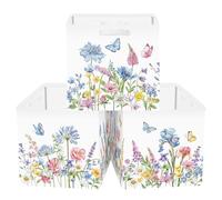 Clastyle Juego de 3 Caja Almacenaje Tela Flores Salvajes Cestas Almacenaje Ropa Padres y Madres para Juguetes Cestas Organizadoras Plegable para Armarios,Flor Azul,30x30x30 cm