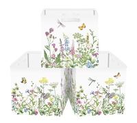 Clastyle Juego de 3 Caja Almacenaje Tela Flores Salvajes Cestas Almacenaje Ropa Padres y Madres para Juguetes Cestas Organizadoras Plegable para Armarios,Verde,30x30x30 cm