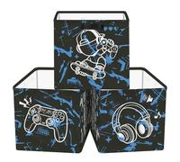Clastyle Juego de 3 Caja Almacenaje Tela Mando Cestas Almacenaje Ropa Padres y Madres para Juguetes Cestas Organizadoras Plegable para Armarios, Controlador de Juego, 30x30x30 cm