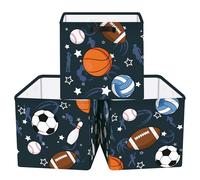 Clastyle Juego de 3 Caja Almacenaje Tela Pelota Deportiva Cestas Almacenaje Ropa Padres y Madres para Juguetes Cestas Organizadoras Plegable para Armarios, Baloncesto, 30x30x30 cm