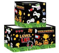 Clastyle Juego de 3 Cubos de Almacenamiento Videojuego Caja Organizadoras de Almacenaje Juguetes Libro para Infantil Cubo de Almacenaje Armario para Ropa Niña,Arte Pixel,30x30x30 cm