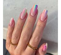 Clataly 24pcs hermoso ataúd de conejo uñas falsas degradadas rosas destellos presionan Uñas largas chicas de ballet uñas falsas artificiales (A)