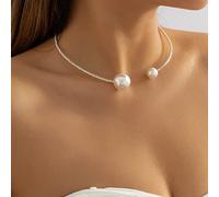 Clataly Collar de perlas de imitación abierto pulsera simple de una sola capa cristal de plata exquisito collar de estrangulamiento abierto joyas de mujeres y niñas (Collar de perlas)