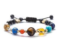 Clataly Pulsera con sistema solar, universo, galaxia, ocho planetas, estrellas, pulseras de ágata, pulsera de perlas de ágata, regalo para mujeres y hombres (pulsera tejida)