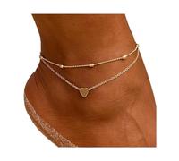 Clataly Tobillera de sol y luna, varias capas de piña, amor, tortuga, cuentas, tobillera de verano, joyas para mujeres con pies de playa (Tobillera de amor dorada)