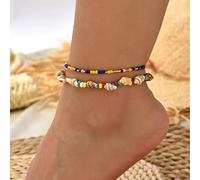 Clataly Tobillera de sol y luna, varias capas de piña, amor, tortuga, cuentas, tobillera de verano, joyas para mujeres con pies de playa (Caracol de colores)