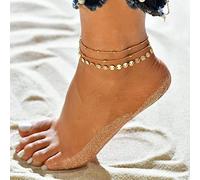 Clataly Tobillera de sol y luna, varias capas de piña, amor, tortuga, cuentas, tobillera de verano, joyas para mujeres con pies de playa (Tobillos de cuentas de lentejuelas)