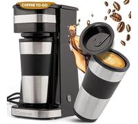 Clatronic Cafetera | Taza de café To Go 400 ml | para todo tipo de soportes de bebidas (por ejemplo, coche) | Cafetera de filtro | Filtro de nailon permanente | Vaso de acero inoxidable con tapa