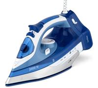 Clatronic DB 3706 Plancha Cable inalámbrica con Suela cerámica, Vapor Vertical, autolimpieza, antigoteo, 7 Funciones, 2400 W, Blanco/Azul