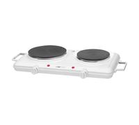 Clatronic DKP 3583 - Hornillo eléctrico doble con asas, 2 zonas de cocinado 18 cm y 15 cm, 1500 W y 1000 W, color blanco